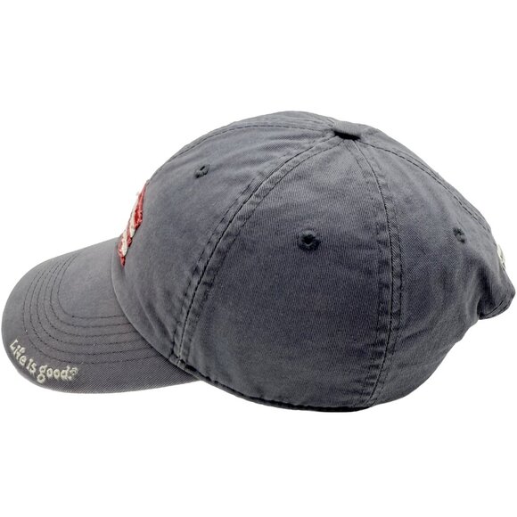 LIFE IS GOOD Gray Washed Flag Patch Cap — Vintage Look Strap back Hat Distressed - Picture 5 of 12
